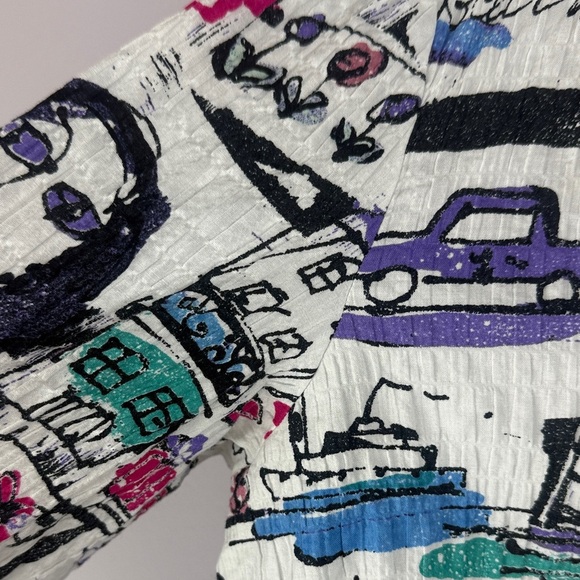 Habitat Multicolor Cotton Blend Artistic Drawing Long Sleeve Oversized XS Blouse - Picture 5 of 12
